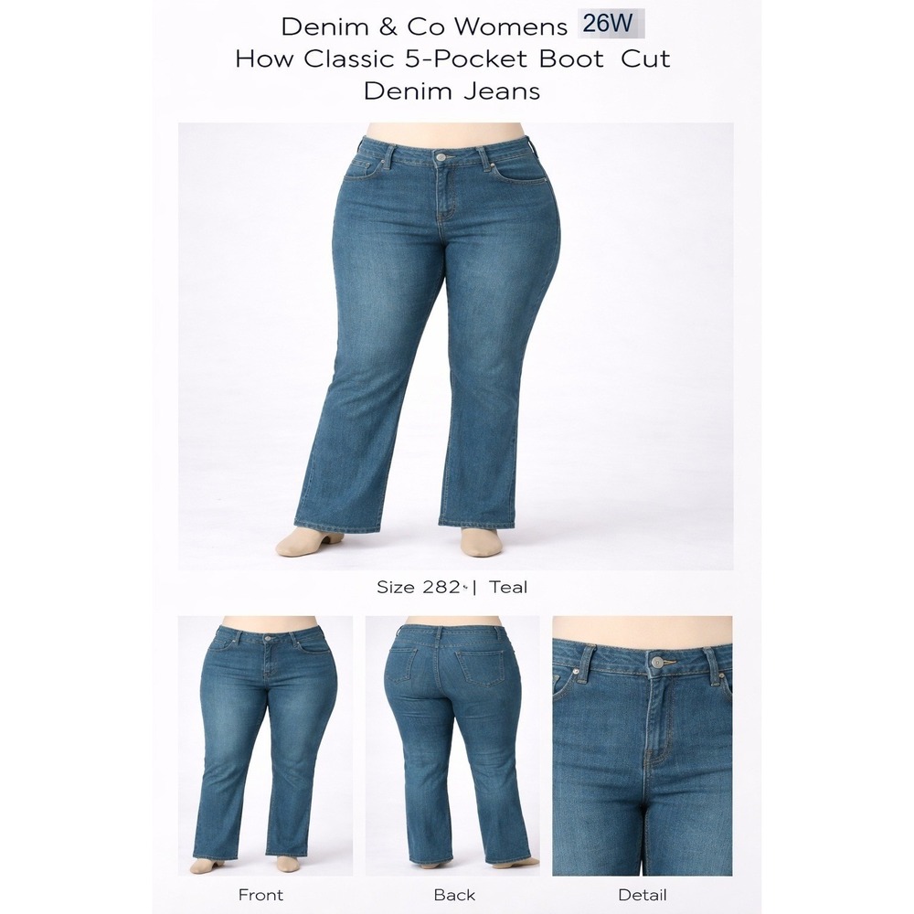 Denim & Co Womens 26W How Classic 5-Pocket Boot Cut‎ Denim Jeans NWT